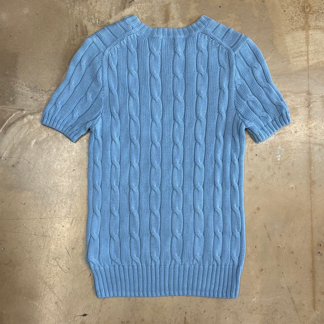 S 폴로랄프로렌 여성용 스카이블루 케이블 반팔 니트 상품이미지3