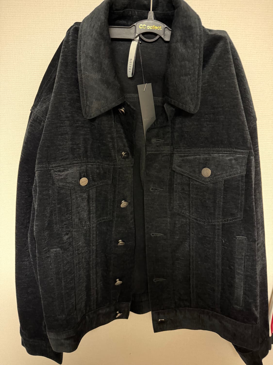 노이어 벨벳 텍스쳐 데님 트러커자켓 블랙 48 상품이미지2