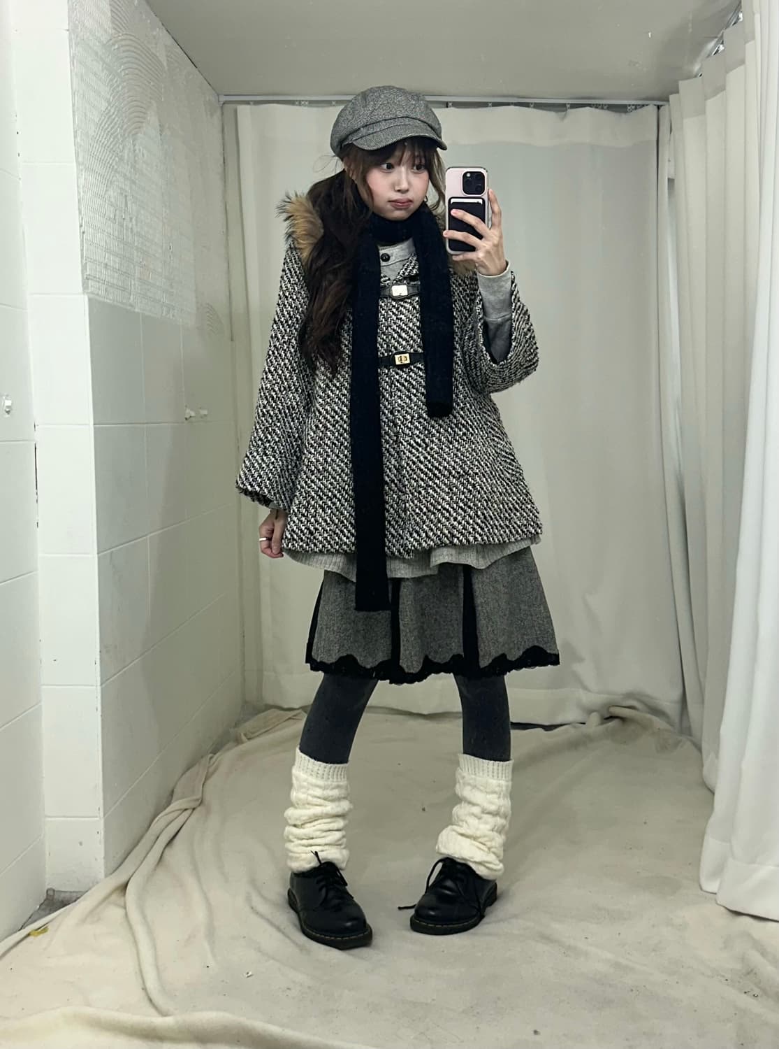 그레이 니혼진 모리걸 퍼 버클 코트 코디세트 상품이미지1