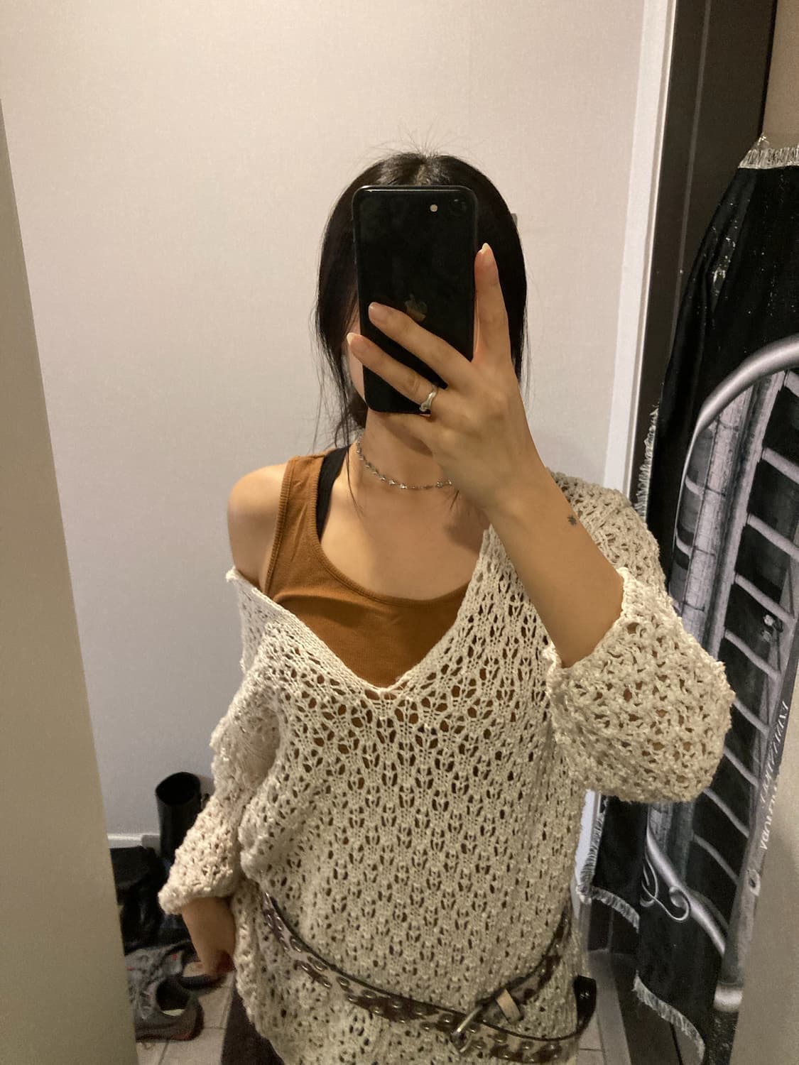 딥브이넥 긴팔 네트 레이어드 니트 상품이미지2