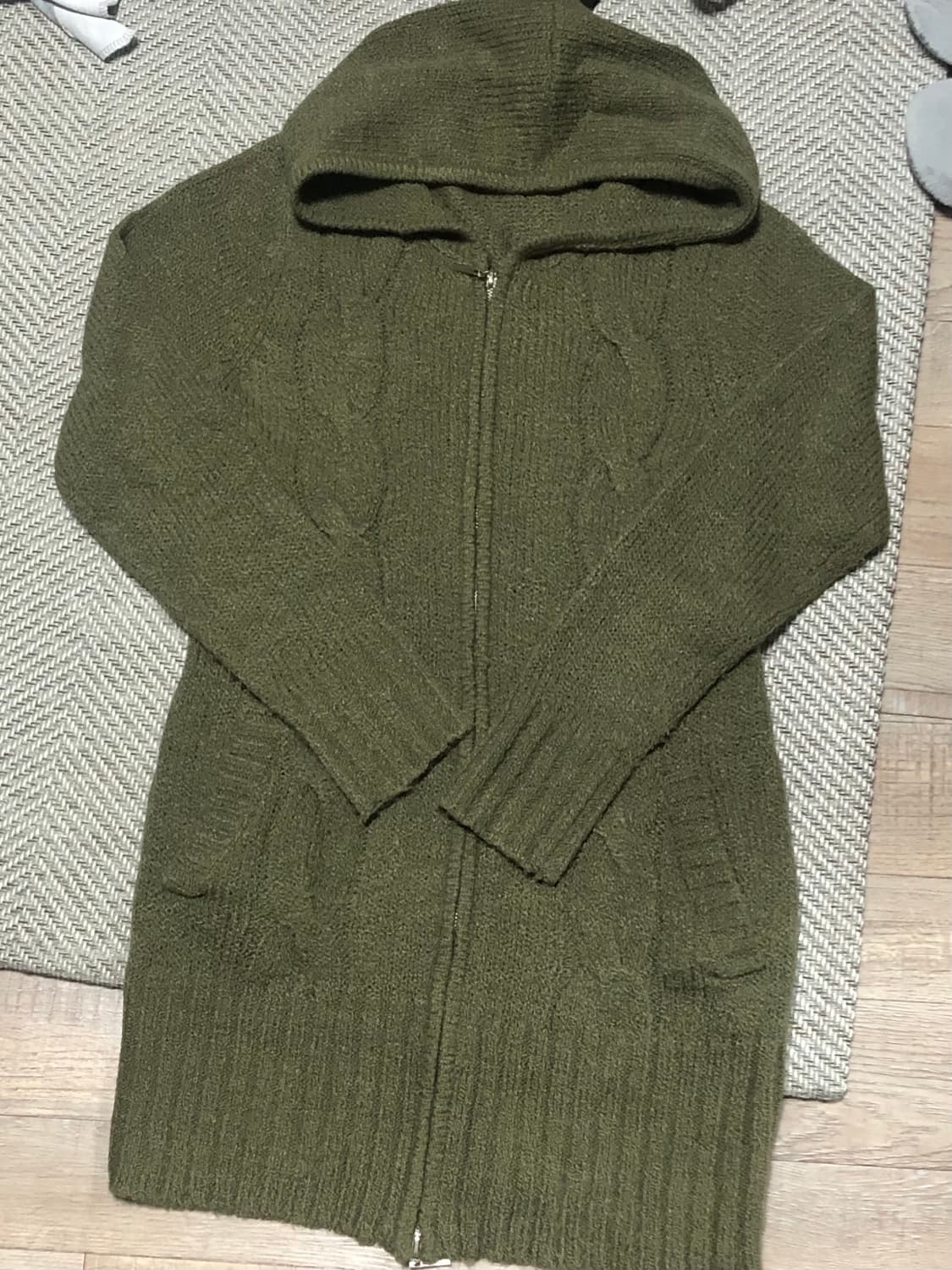 빈티지 카키 니트 후드 원피스 상품이미지2