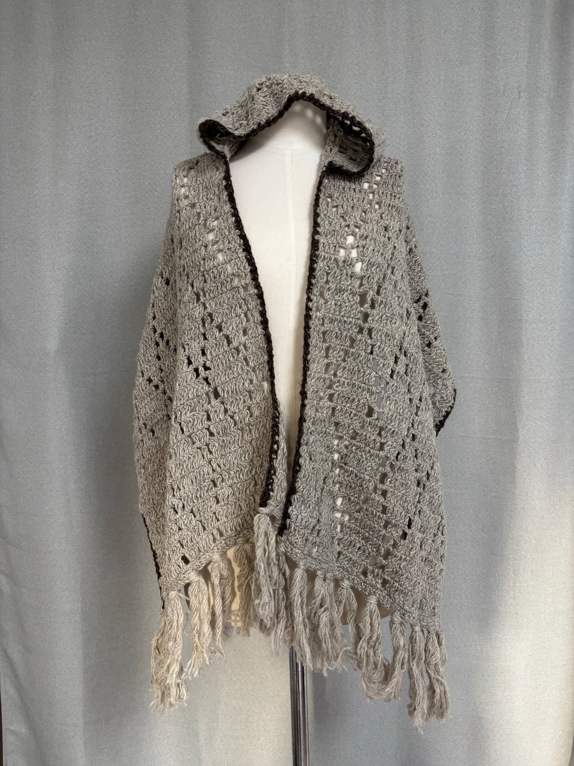 애쉬 울 니트 후드 판초 숄 상품이미지1