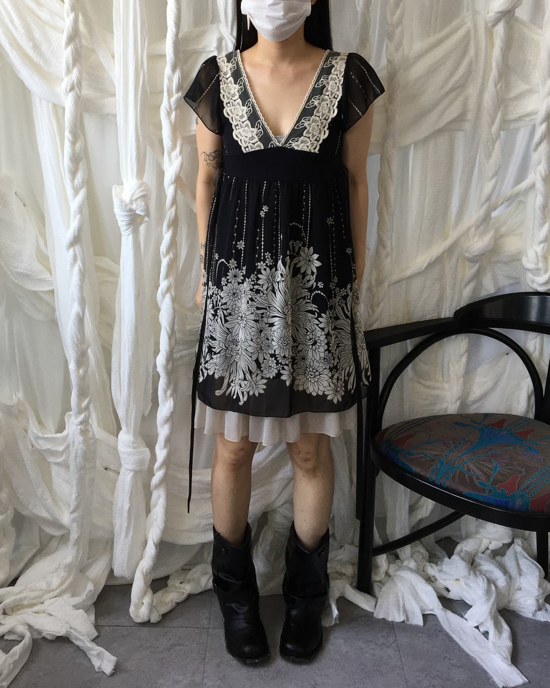 Crochet trimming flower pattern onepiece 상품이미지8