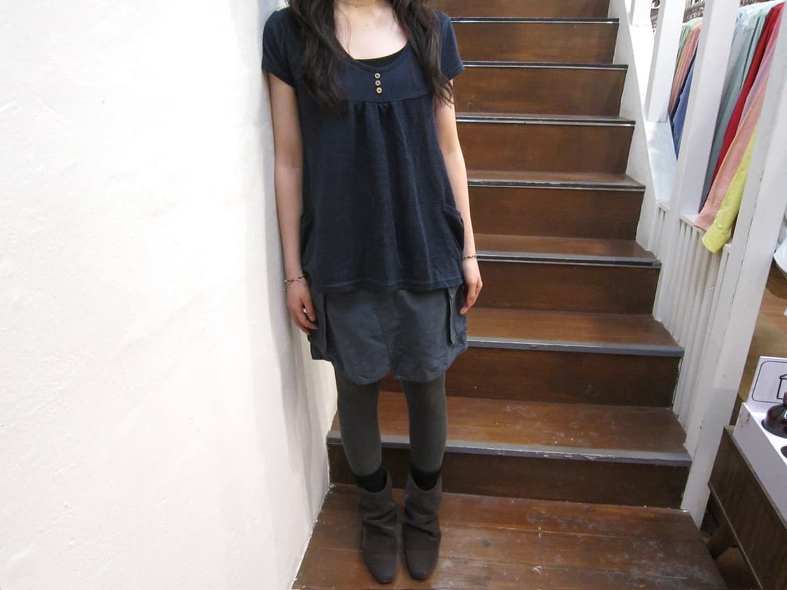 빈티지 캡소매 니트 블라우스 포켓 디테일 루즈핏 네이비 상품이미지2