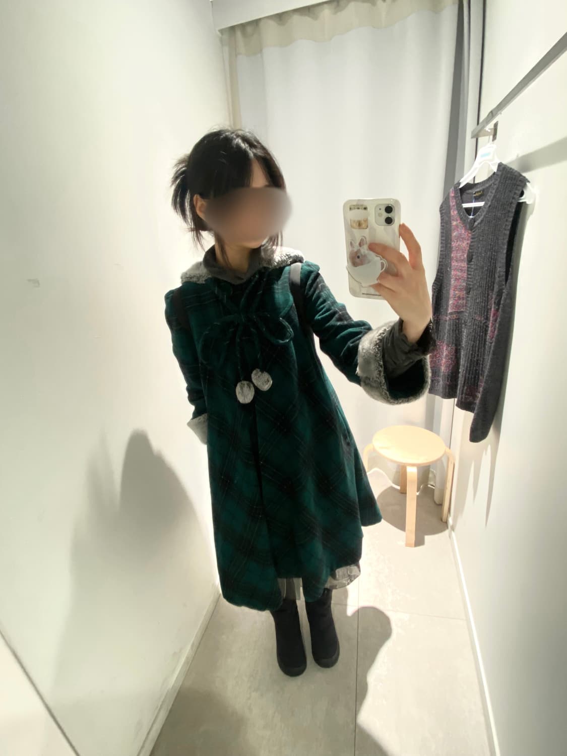 캐캐체 폼폼이 체크 퍼코트 리즈리사 트랄랄라 엑시즈팜 갸루 상품이미지2