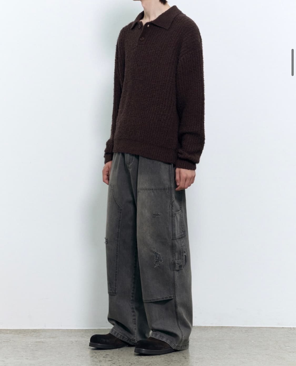 인사일런스 텍스처드 폴로 니트 BROWN L사이즈 상품이미지4