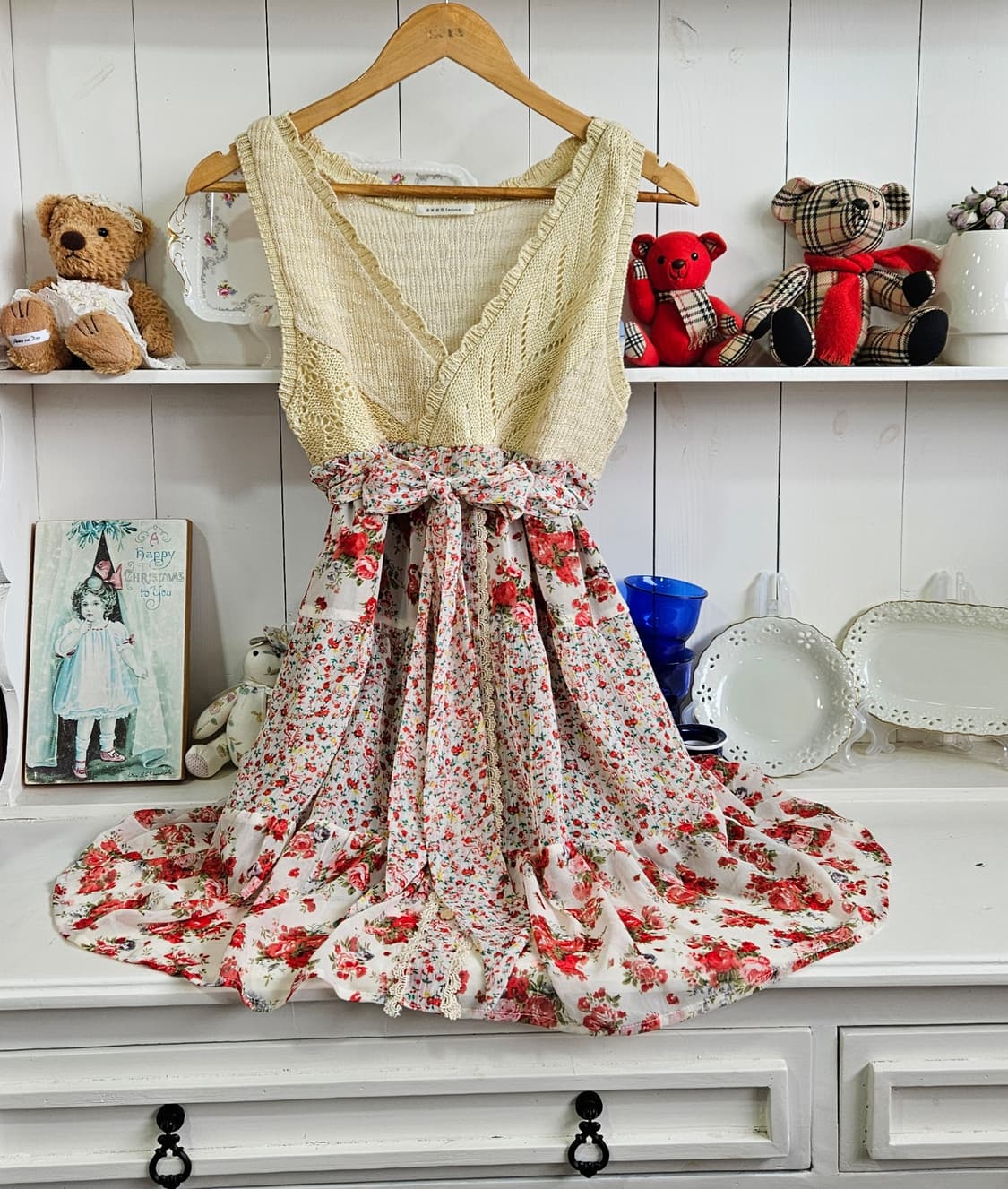 엑시즈팜(Axes Femme) 플로럴 니트 배색 원피스 상품이미지1