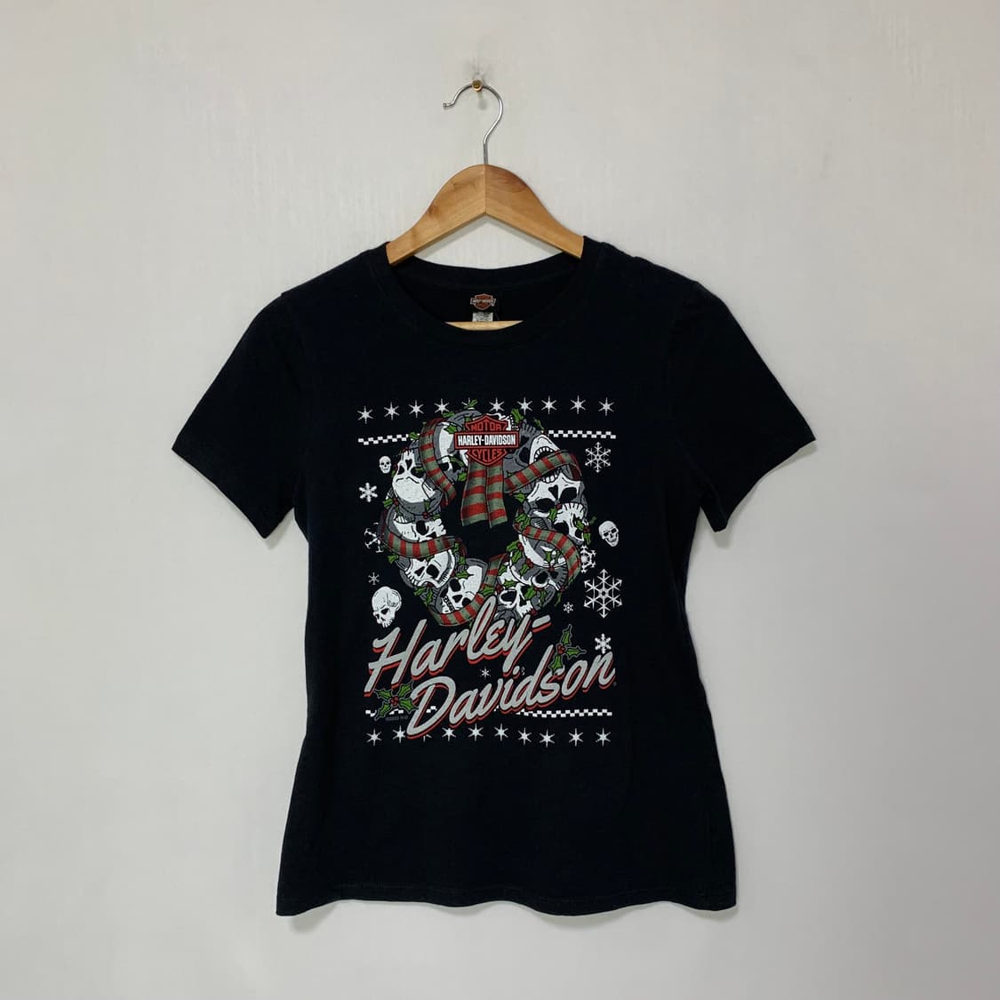 할리데이비슨 크리스마스 에디션 스컬 해골 프린팅 반팔 슬림핏 티셔츠 S 상품이미지4