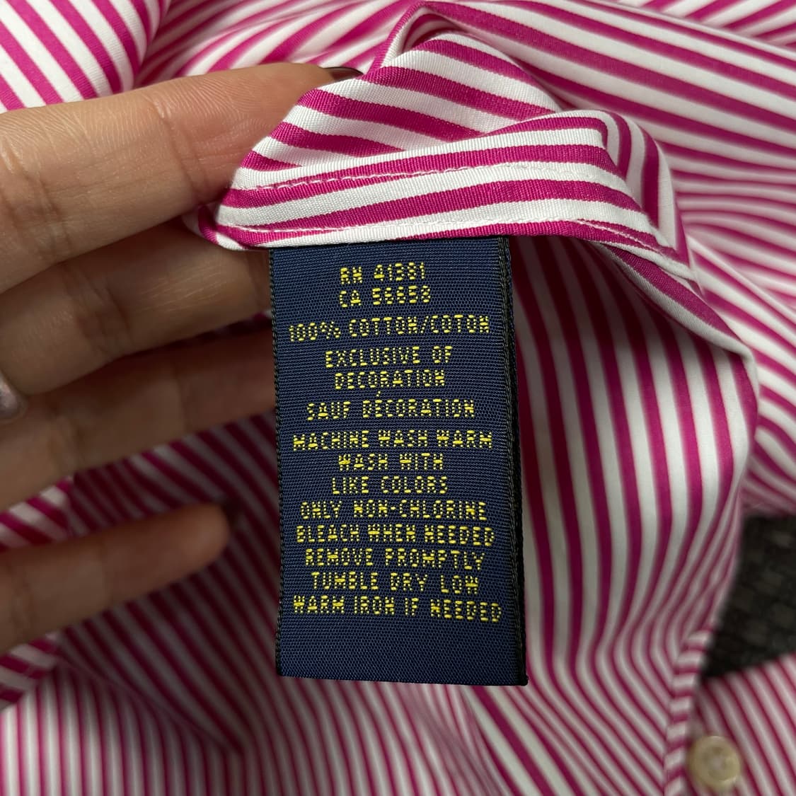 폴로랄프로렌 네이비 포니 딥핑크 스트라이프 긴팔 셔츠 커스텀핏 6 상품이미지6