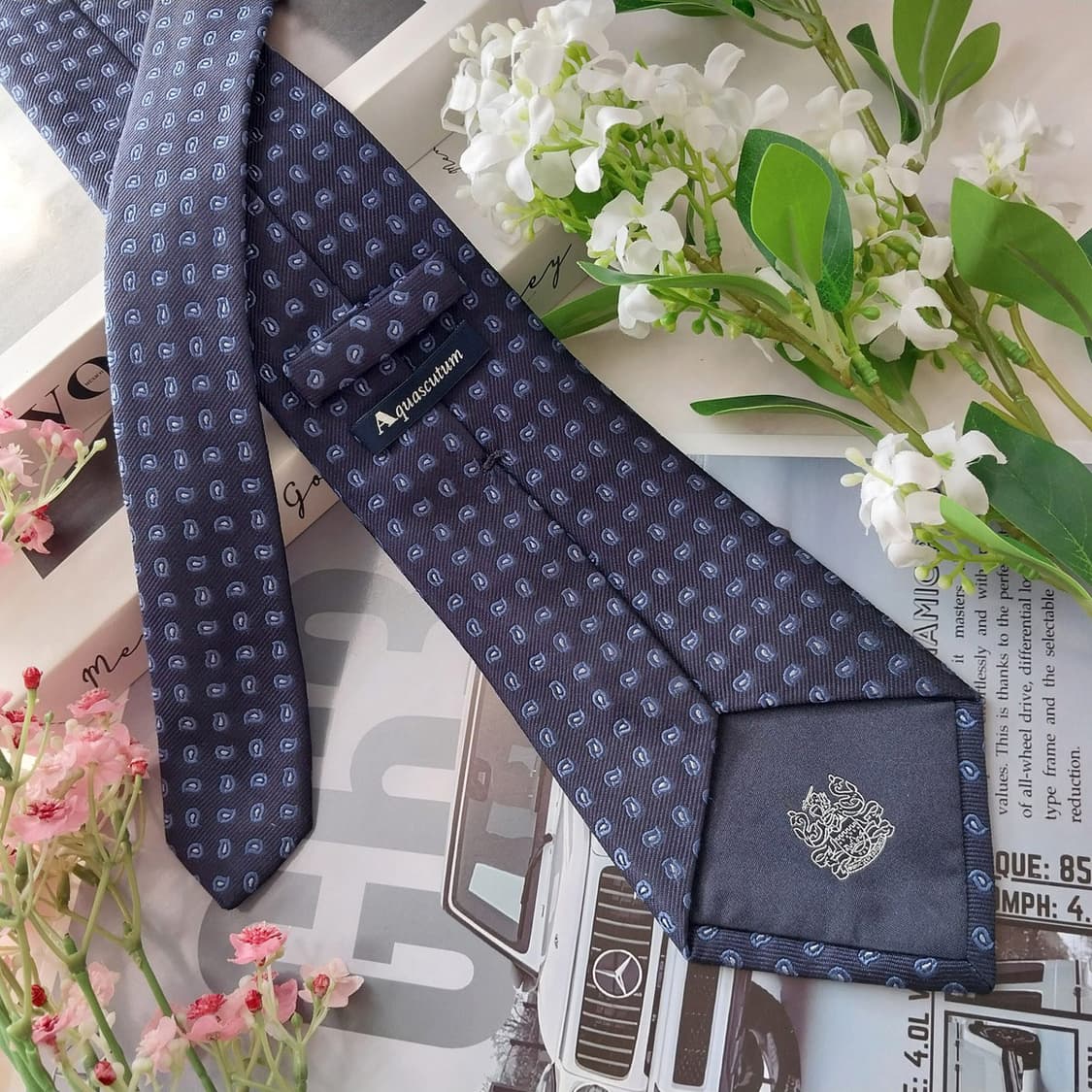 아쿠아스큐텀 실크 네이비 페이즐리 넥타이 9.4cm A+등급 K2154
 상품이미지5