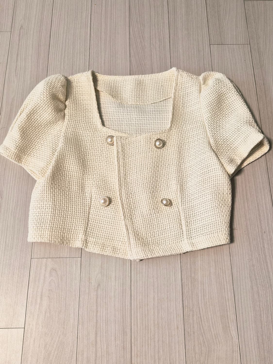 트위드 스퀘어넥 퍼프 크롭 자켓 팔아요 상품이미지2