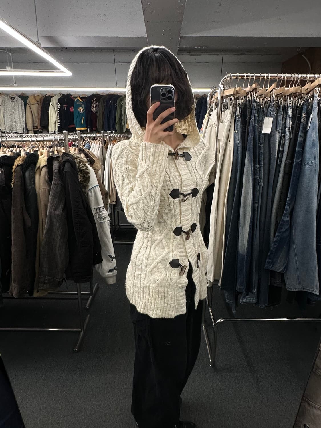 M)HEALTHY KAREN 빈티지 여성 케이블 니트 더플 코트 상품이미지2