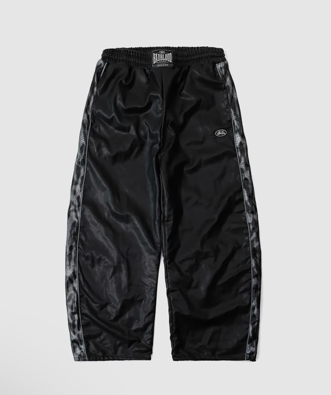 배드블러드 콘트라스트 레더 트랙 팬츠 - 블랙파이톤 가죽 바지 M 상품이미지2