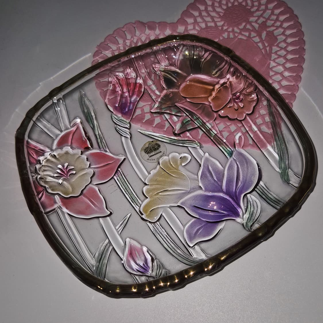 80s 소가 글라스 컬러 백합 스퀘어 접시 1p 상품이미지6