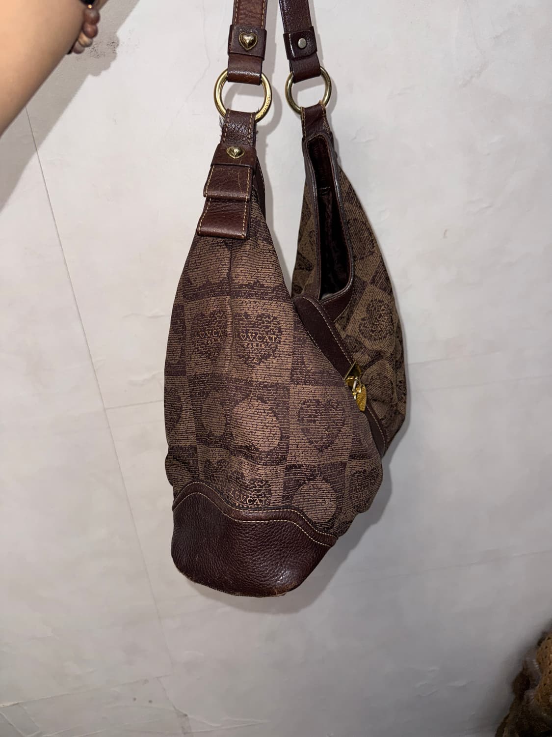 Lovcat brown heart shoulder hobo bag 상품이미지3