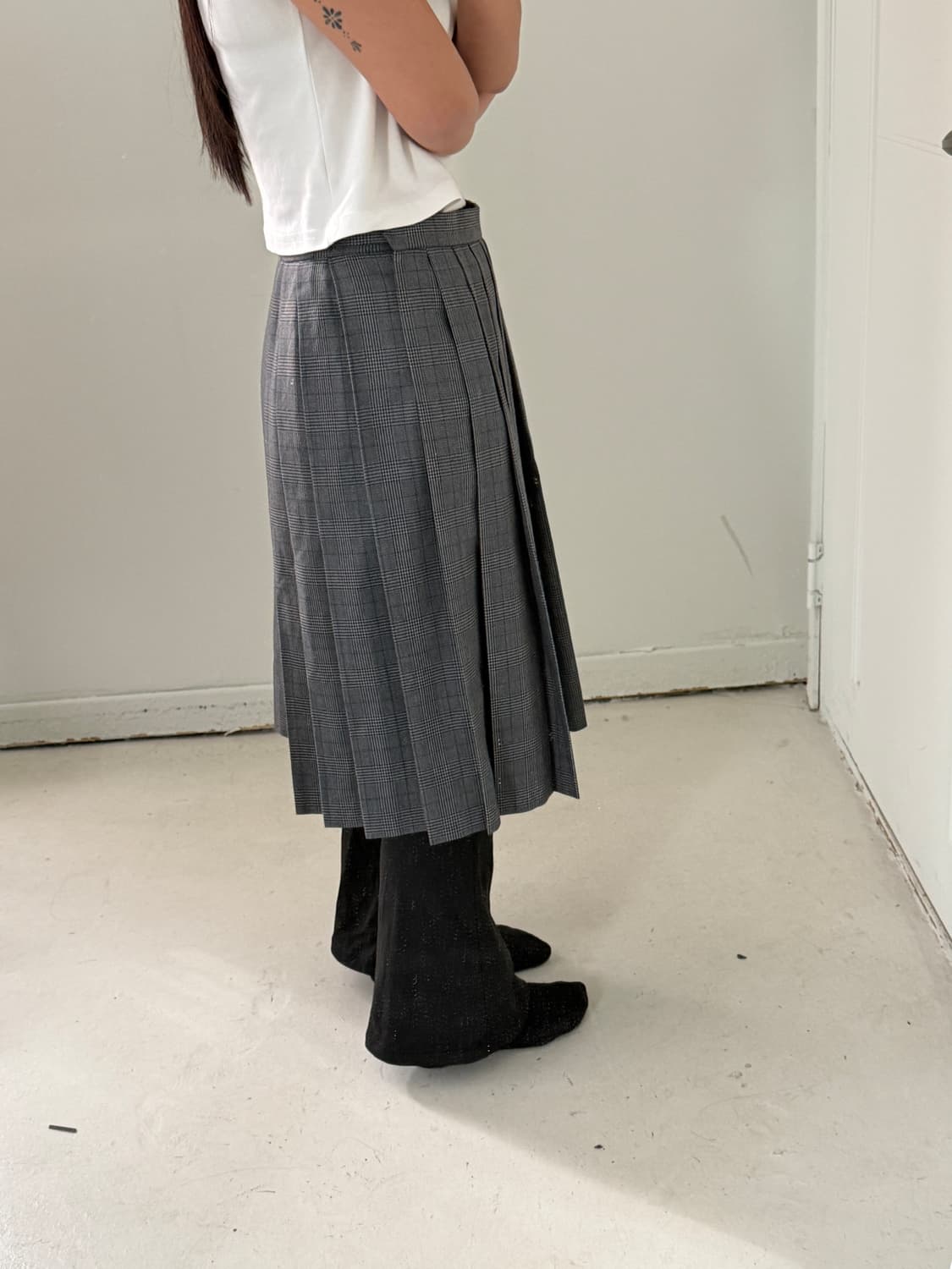 일본빈티지 그레이 체크 핀턱 스커트 (교복) 상품이미지3