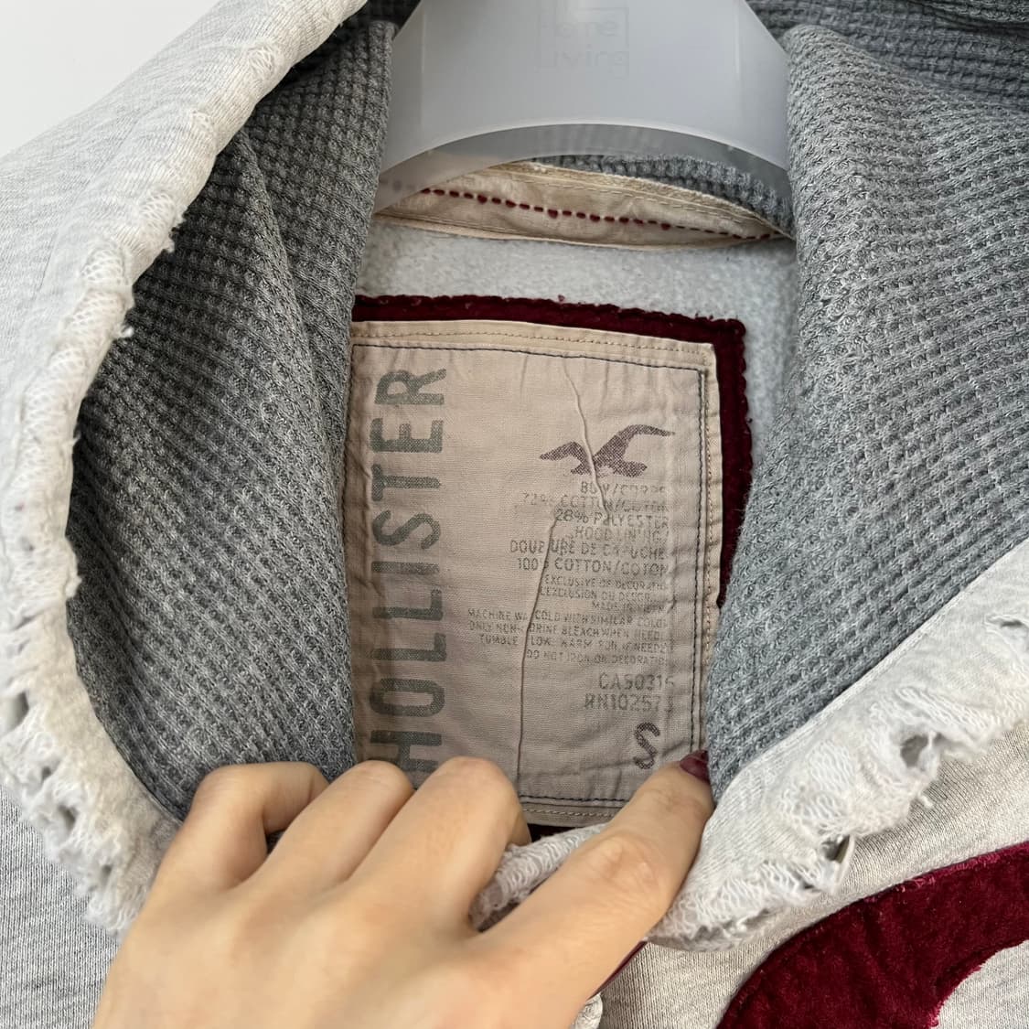 홀리스터 버건디 로고 멜란지그레이 후드티 상품이미지6