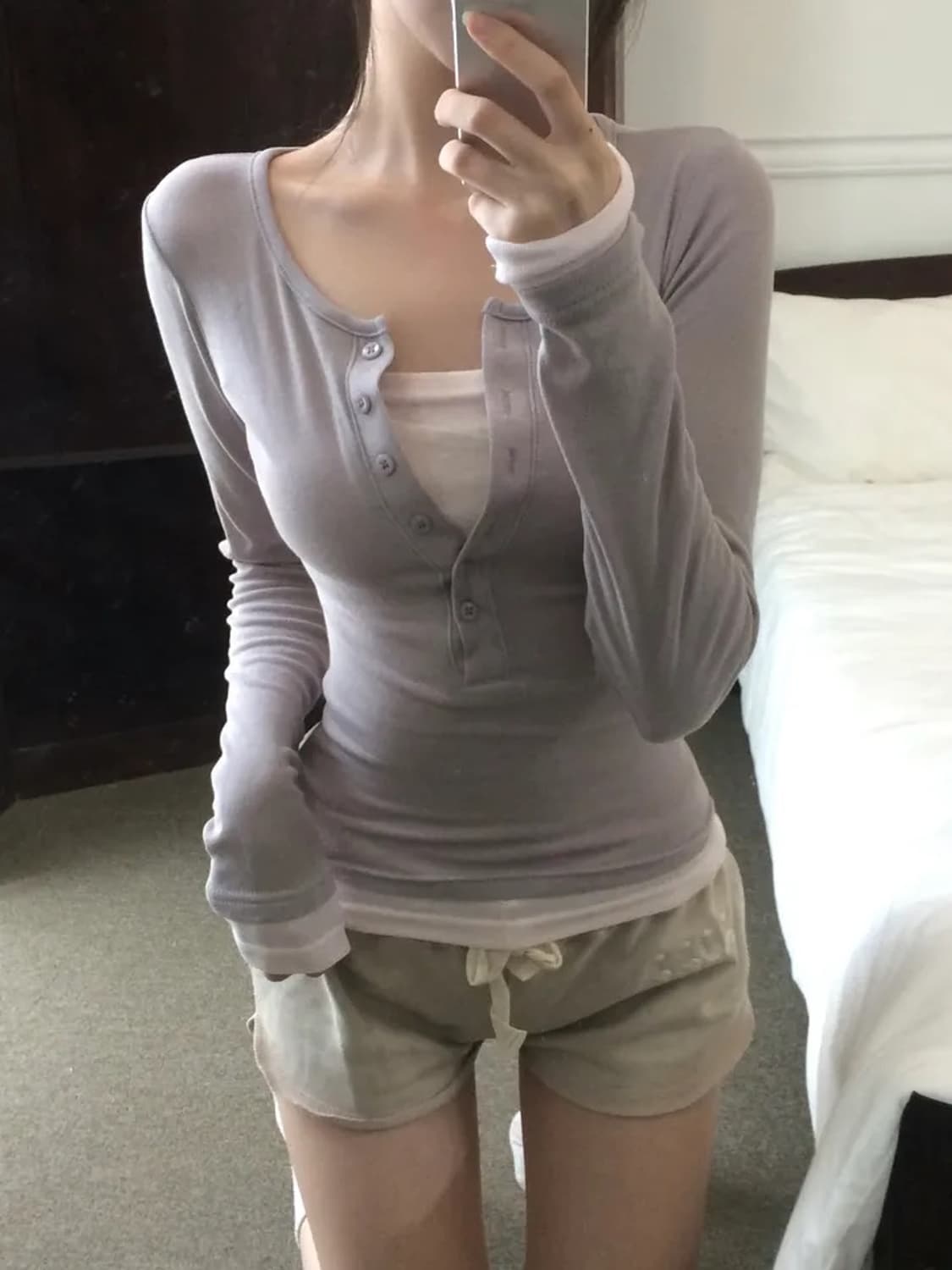 새거)버튼 레이어드 긴팔티셔츠 빈티지 미스치프 쓰리타임즈 코이세이오 나체 상품이미지1