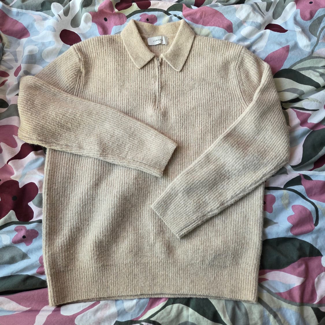 르마드 울 세미오버 반집업 니트-오트밀 (2) 상품이미지1