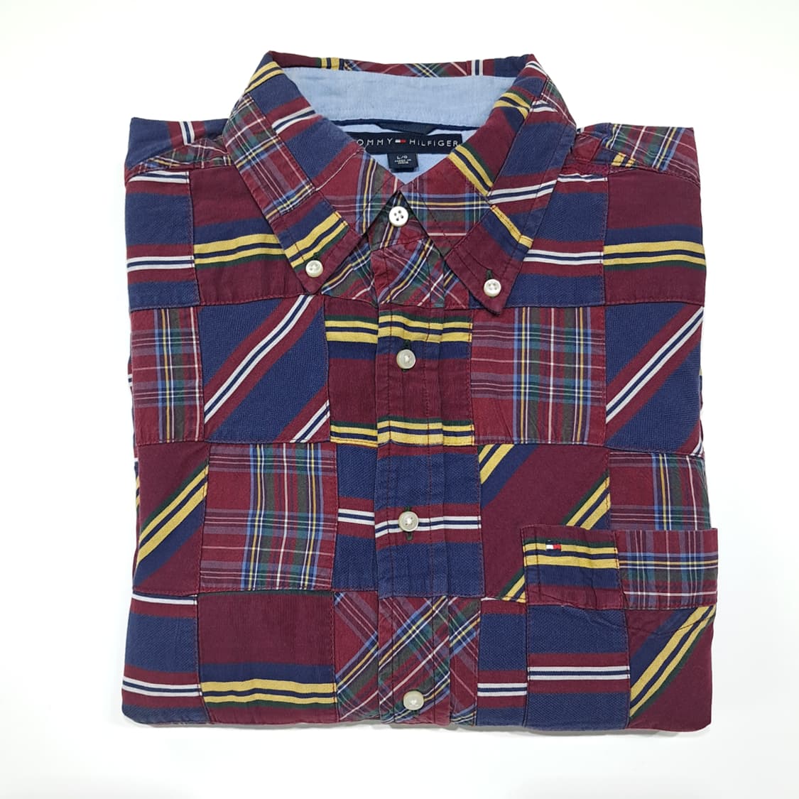 CK041 L 타미힐피거 90s 버건디 네이비 패치워크 셔츠 남방 상품이미지7