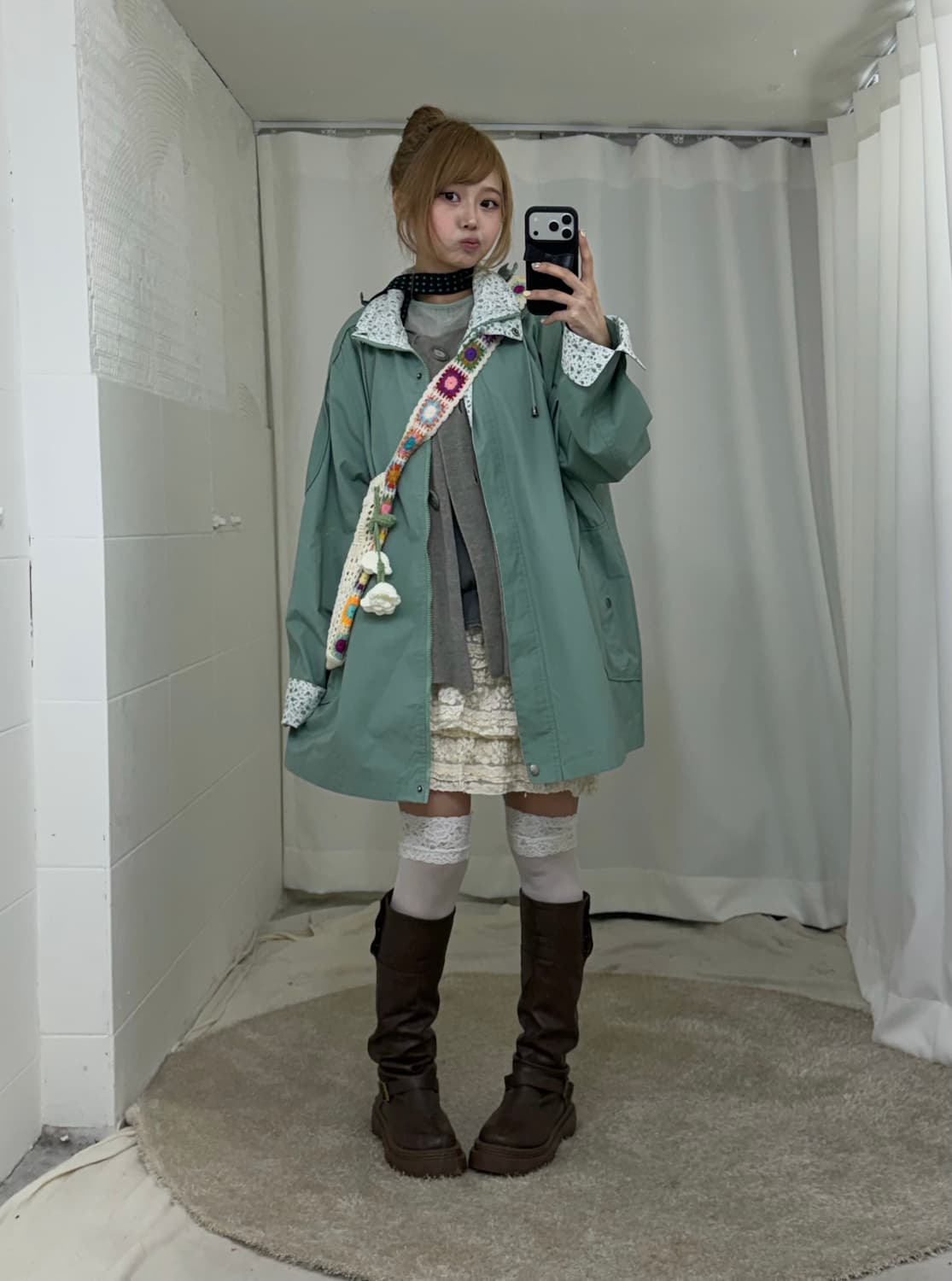 민트 자켓 하구미 모리 케이프 레이스 코디세트 상품이미지1