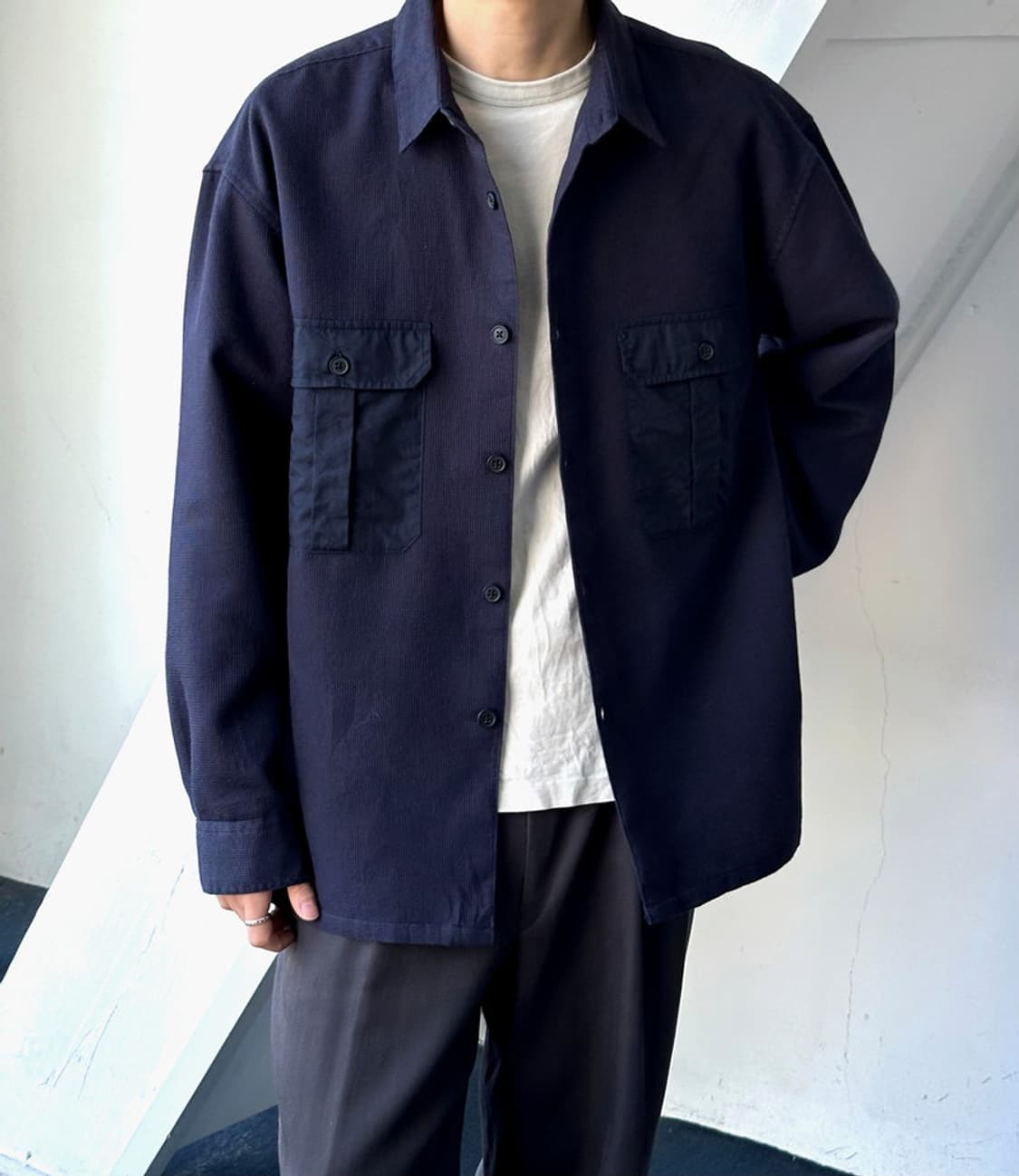 Cotton woven design panel pocket work sh 상품이미지10