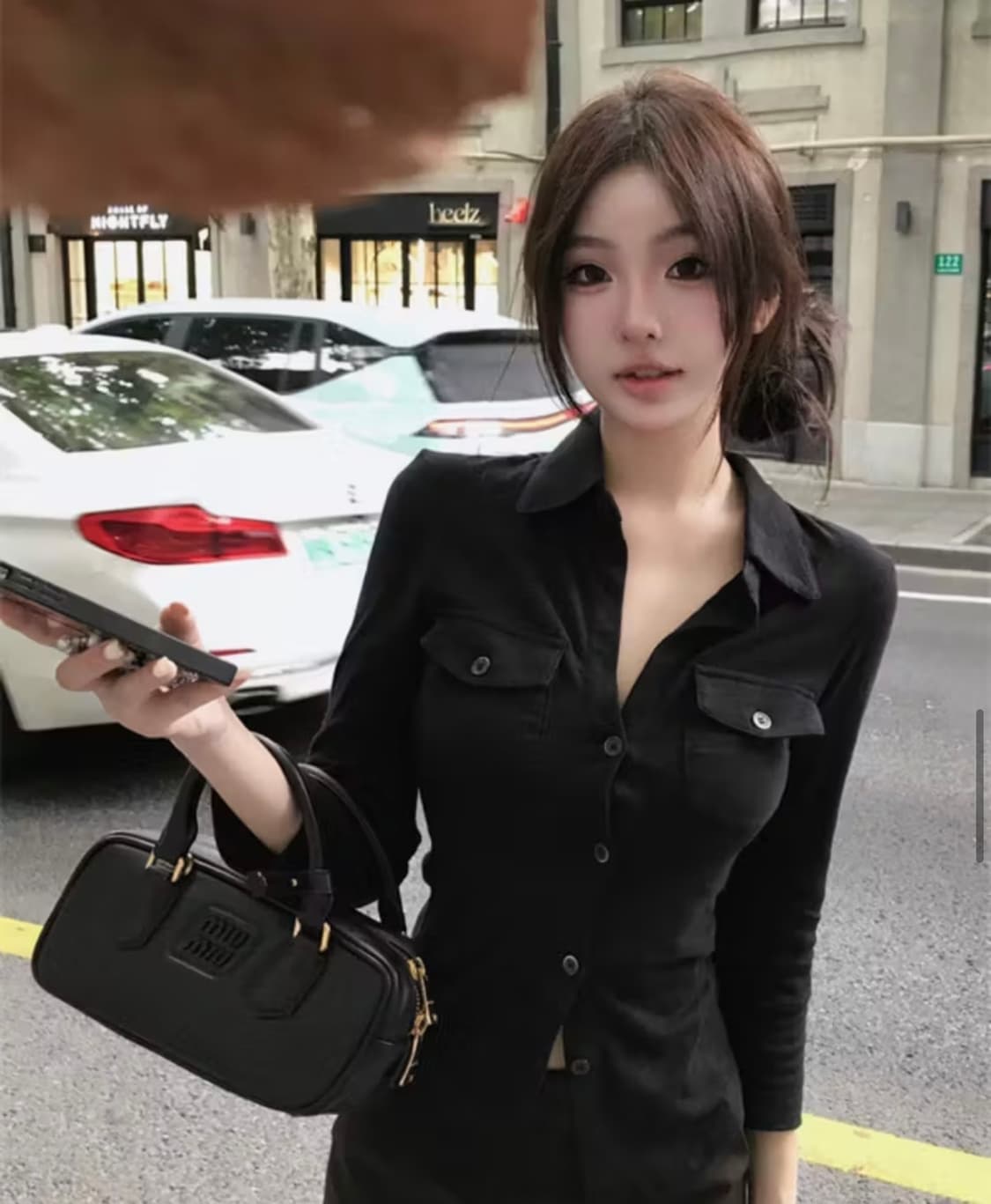 블랙 포켓 셔츠 긴팔 블라우스 상품이미지2