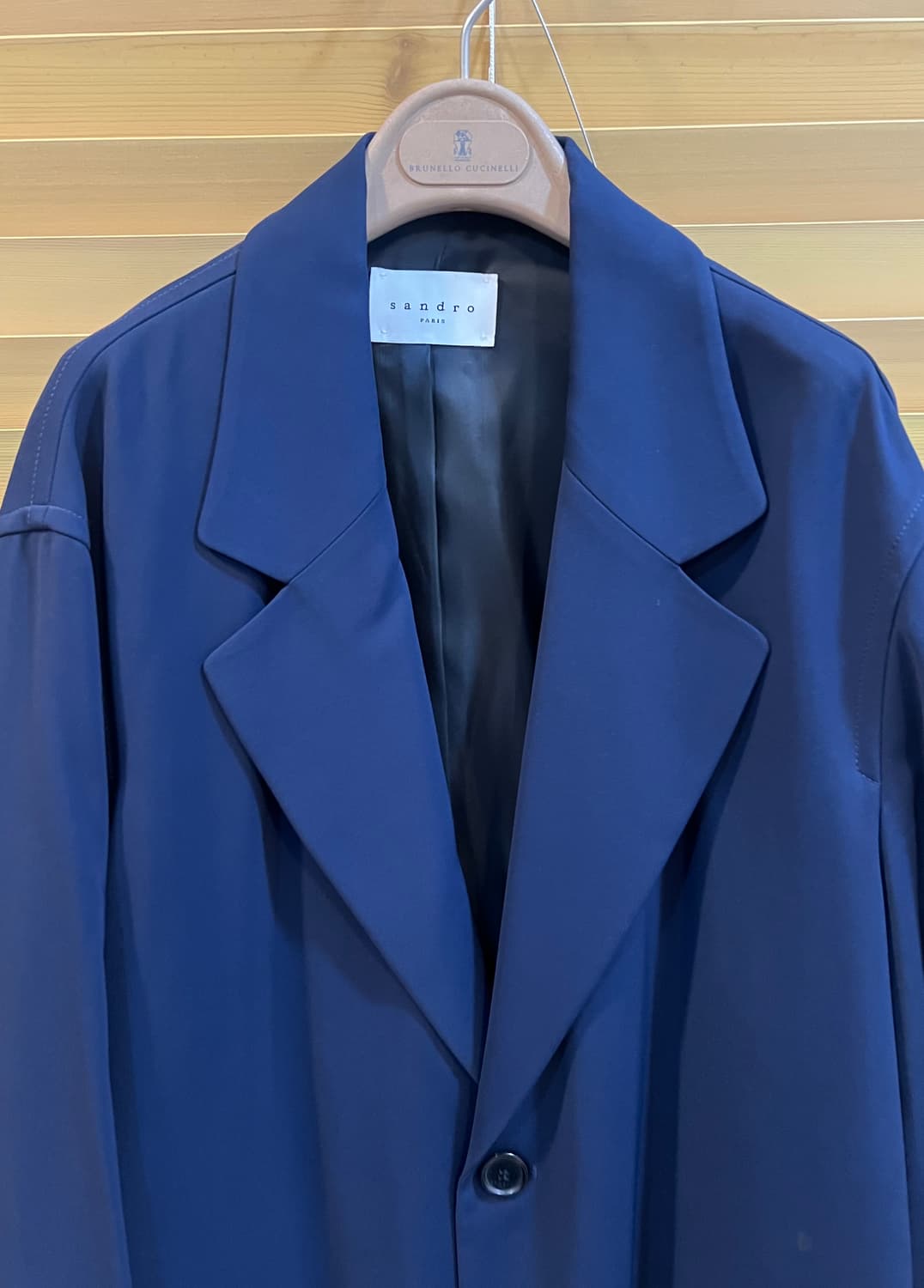 산드로 남성 네이비 간절기롱코트 싱글코트 상품이미지1