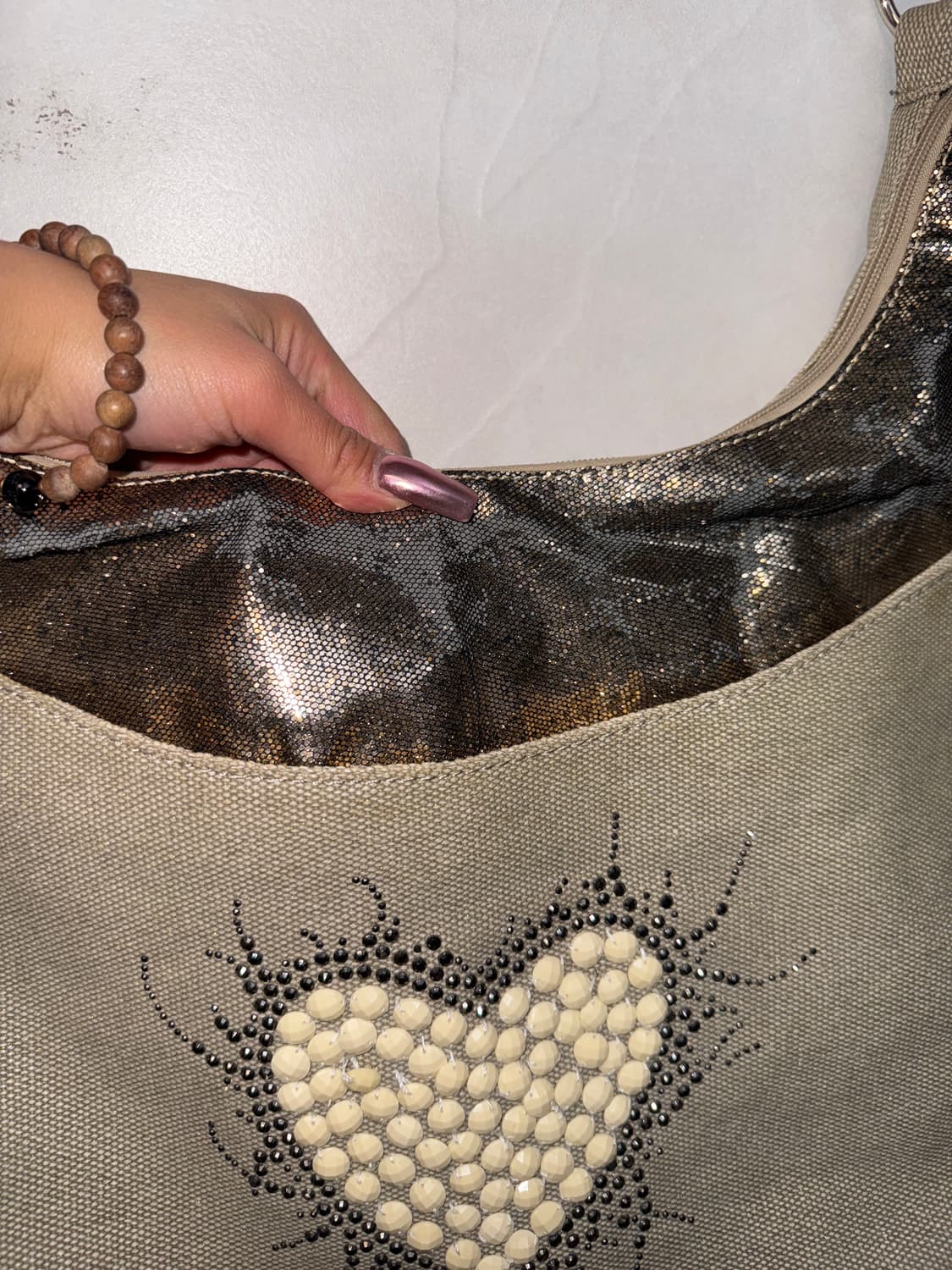 Gold beige glitter heart beads cross bag 상품이미지6