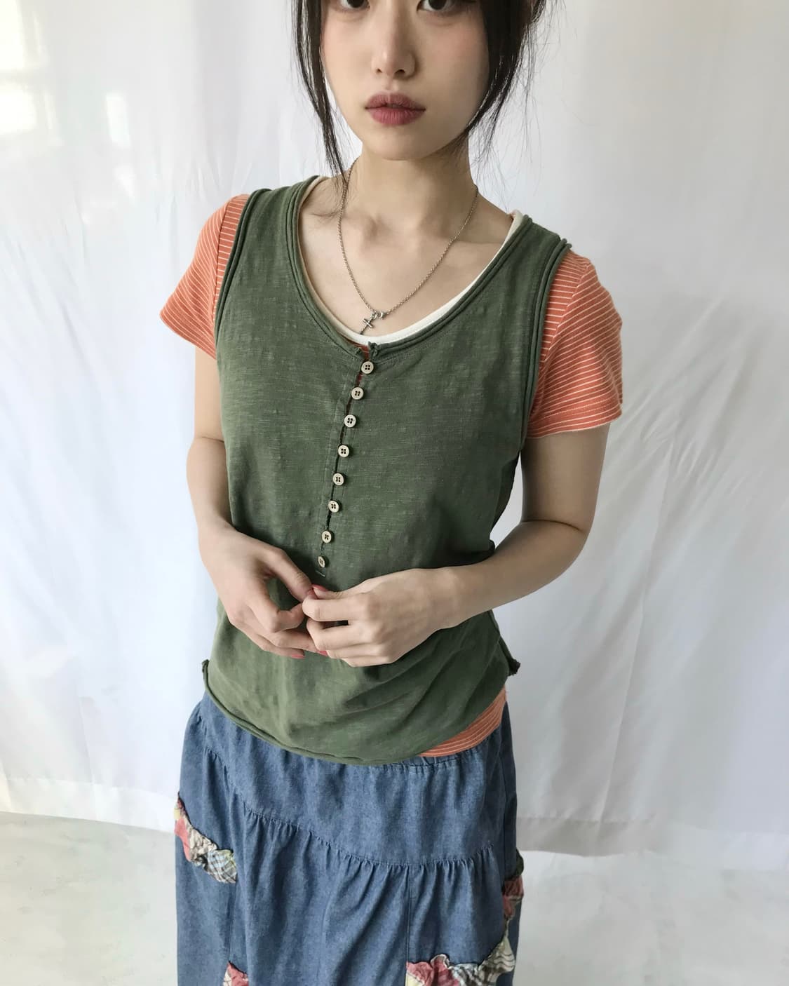 Eastboy 오렌지 스트라이프 티셔츠 상품이미지5