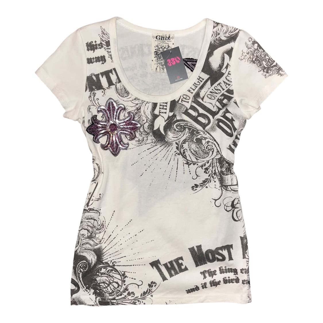 Glitz 글리츠 십자 스팽글 자수 프린팅 반팔티 펑크y2k갸루 상품이미지3