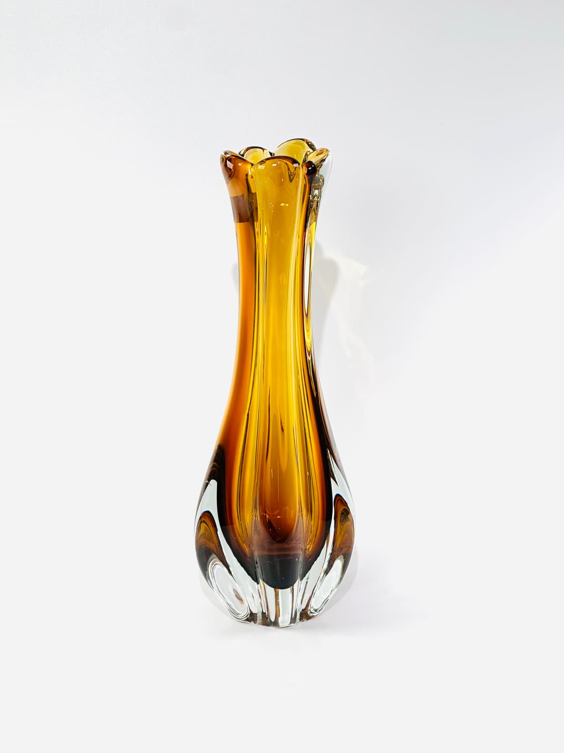 일본 빈티지 이와츠 아트글라스 앰버 화병 상품이미지2