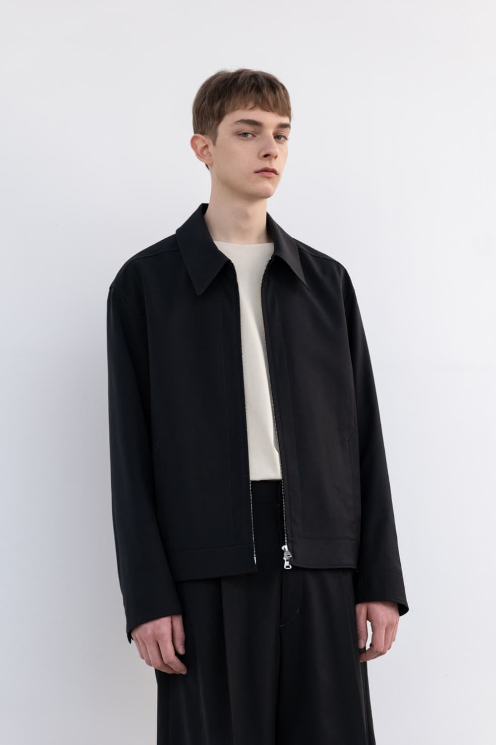 인사일런스 포인티드 칼라 울 집업 자켓 블랙 M 상품이미지4