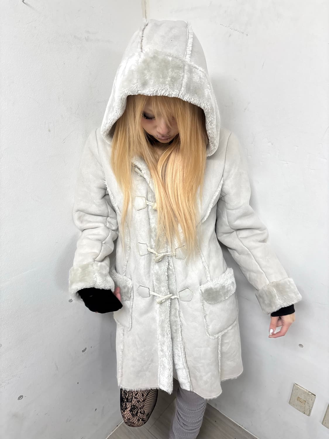 White&Grey Fur Over-Size Hoodie Coat 상품이미지3