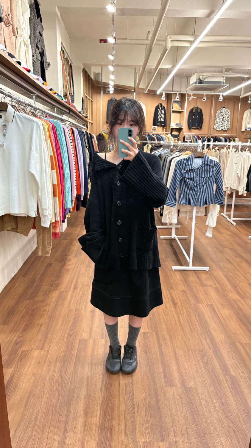 도나카란 뉴욕 숄카라 니트 가디건 블랙 상품이미지2