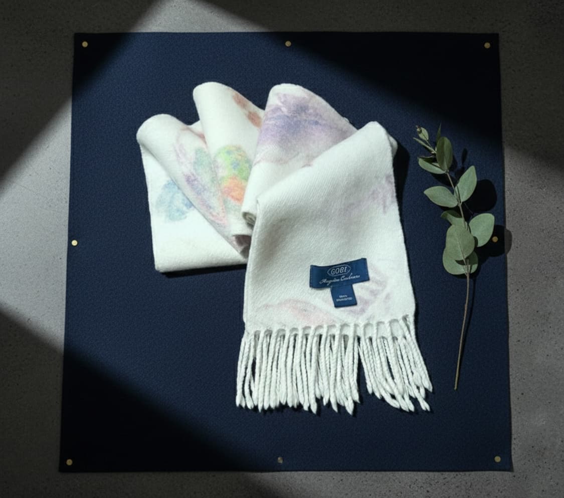 GOBI 몽골리안 캐시미어 파스텔톤 Leaf패턴 머플러 상품이미지2