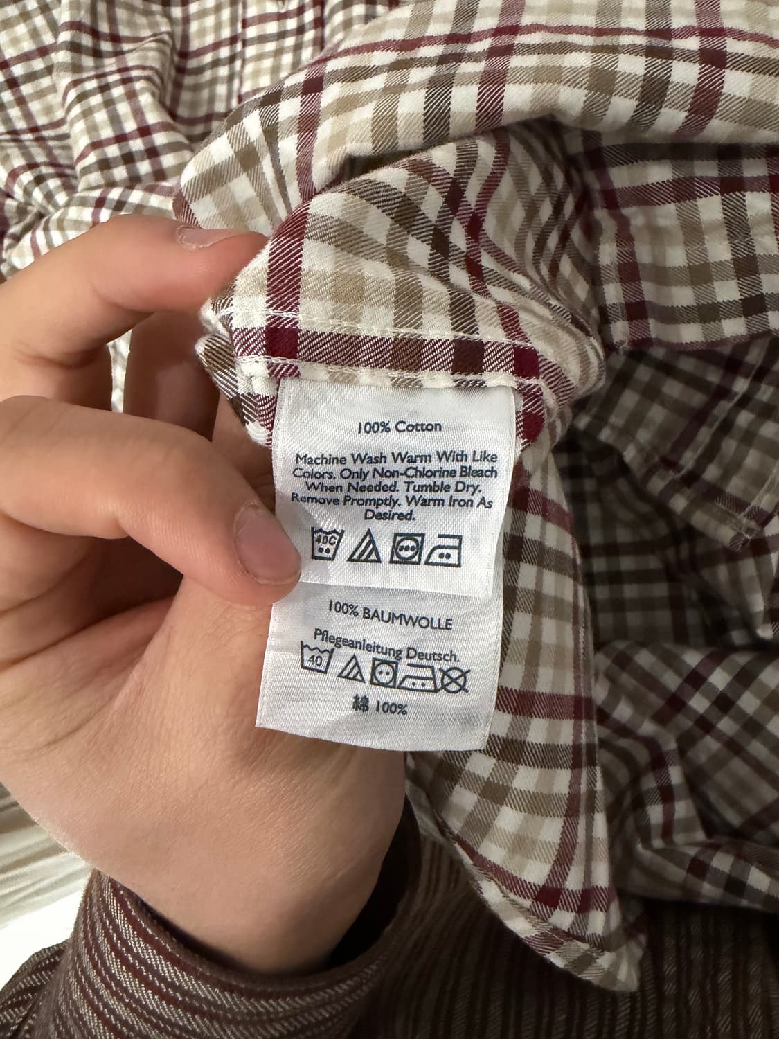 Eddie Bauer 베이지 버건디 체크 셔츠 상품이미지6