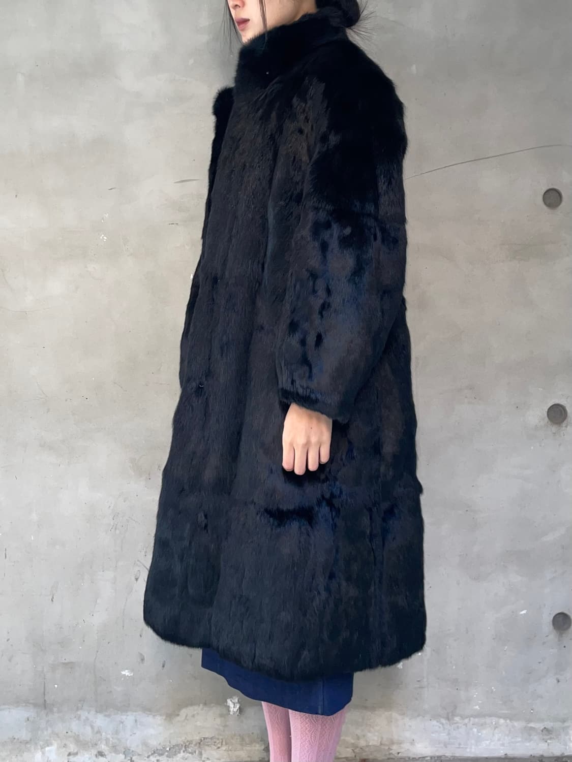 Black rabbit fur long coat 상품이미지2