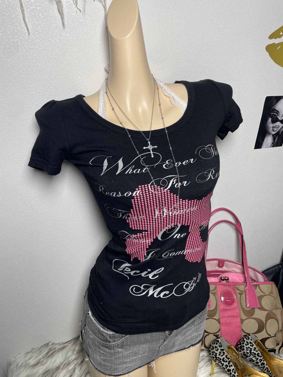 Cecil Mcbee 세실맥비 리본 레터링 반팔티 탑 상품이미지1