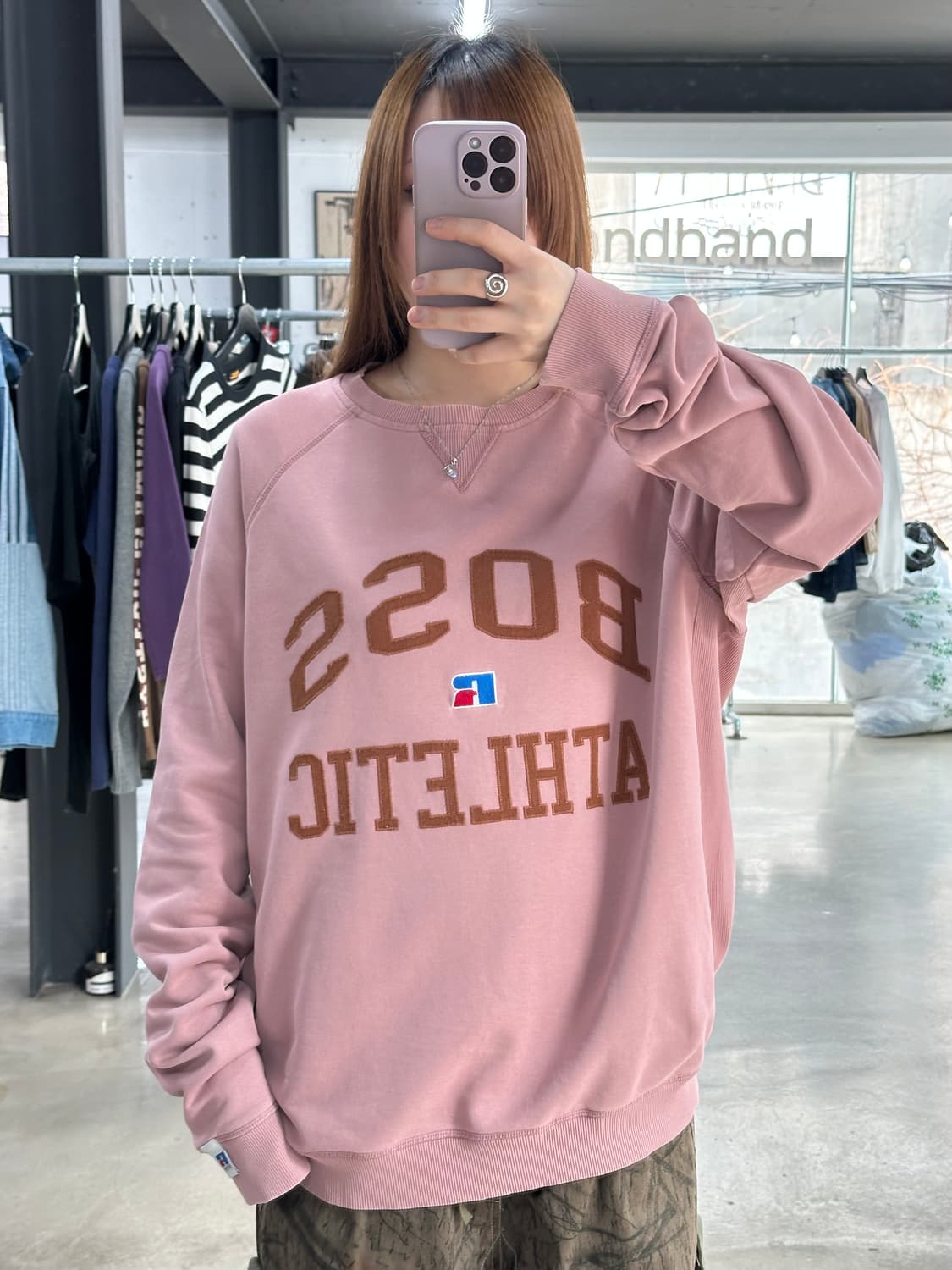 휴고보스 x Russell Athletic 핑크살몬 맨투맨 상품이미지1