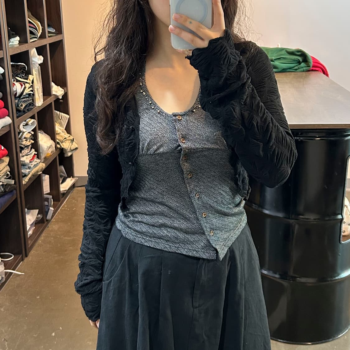 블랙 플리츠 크롭 볼레로 가디건 상품이미지2