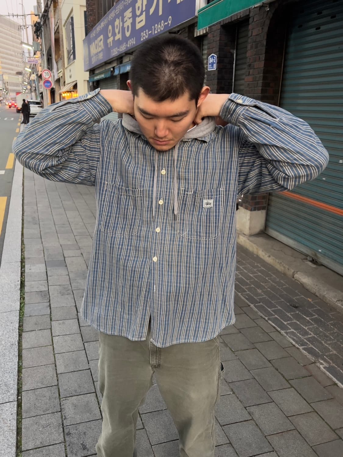 [XL] 90s 스투시 크라운택 블루 체크 셔츠 상품이미지1