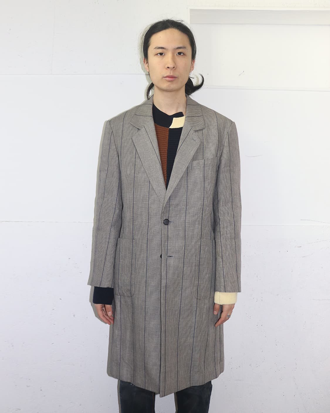 다이어트 부처 슬림 스킨 체크드 투 버튼 코트 상품이미지2