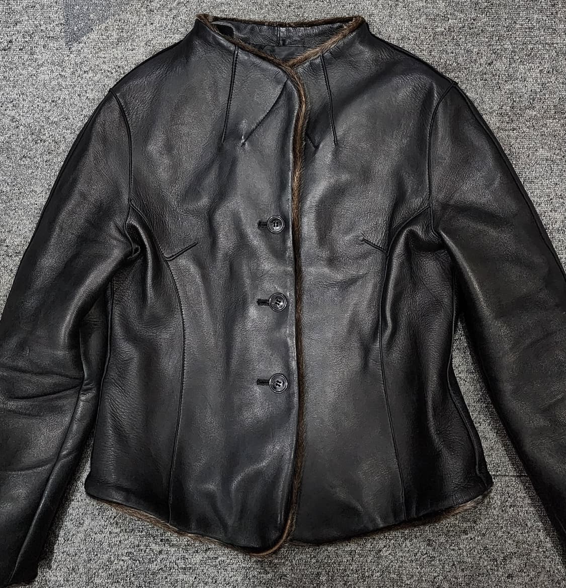 빈티지 모피 트리밍 쓰리버튼 슬림 양가죽 자켓 레더자켓 상품이미지4