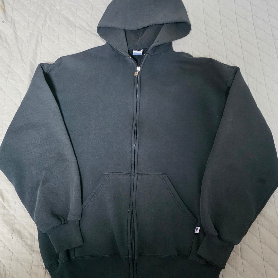 [XL] 90s 빈티지 러셀 애슬레틱 후드집업 블랙 ver. 스테인 상품이미지1