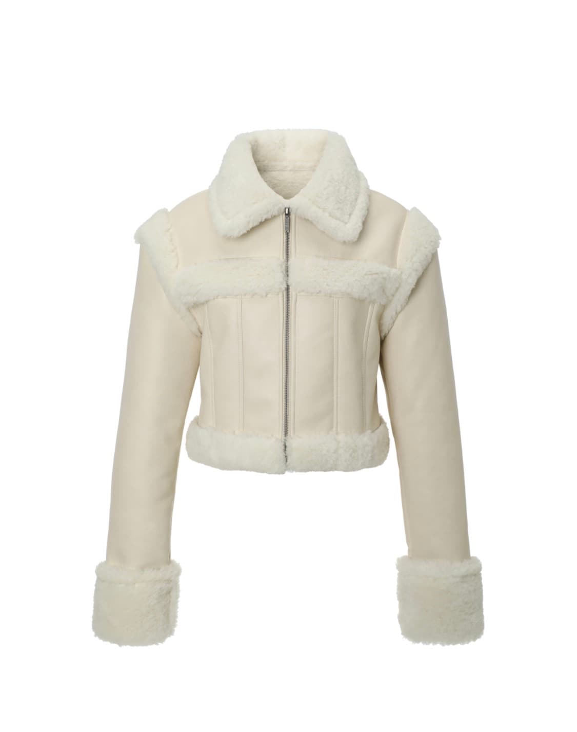 카키포인트 스티치 퍼 무스탕 아이보리 상품이미지2