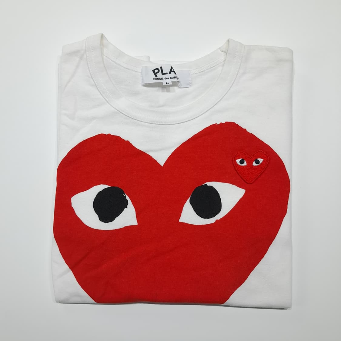 CK114 L 꼼데가르송플레이 일본판 빅하트 화이트 티셔츠 상품이미지8