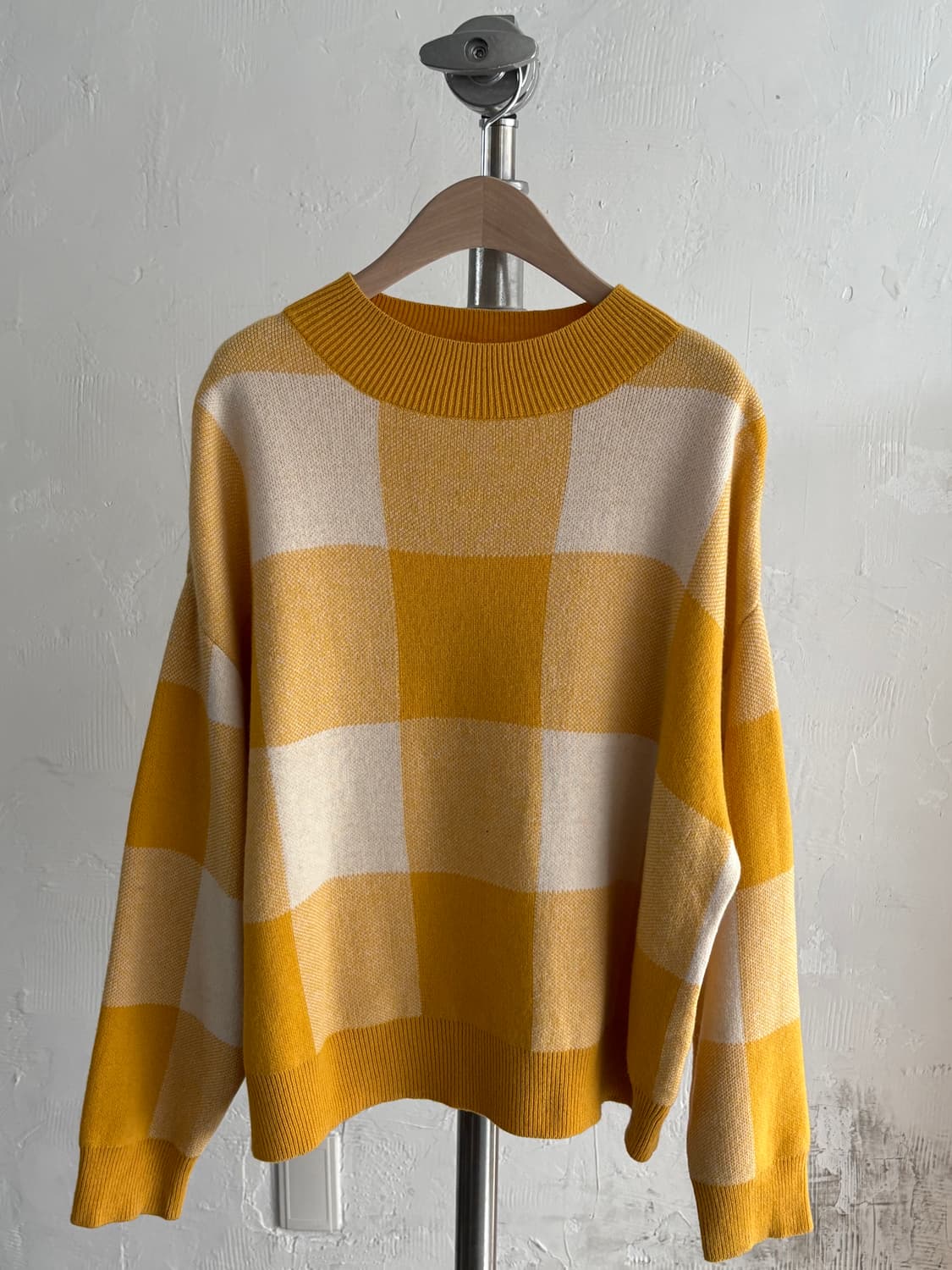 Beams Heart 빔즈하트 옐로우 컬러 자카드 체크 니트 상품이미지1