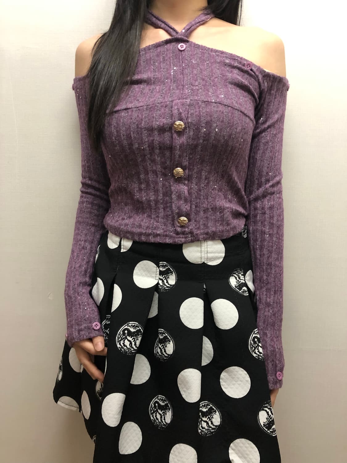 빈티지 퍼플 글리터 홀터넥 탑 상품이미지3