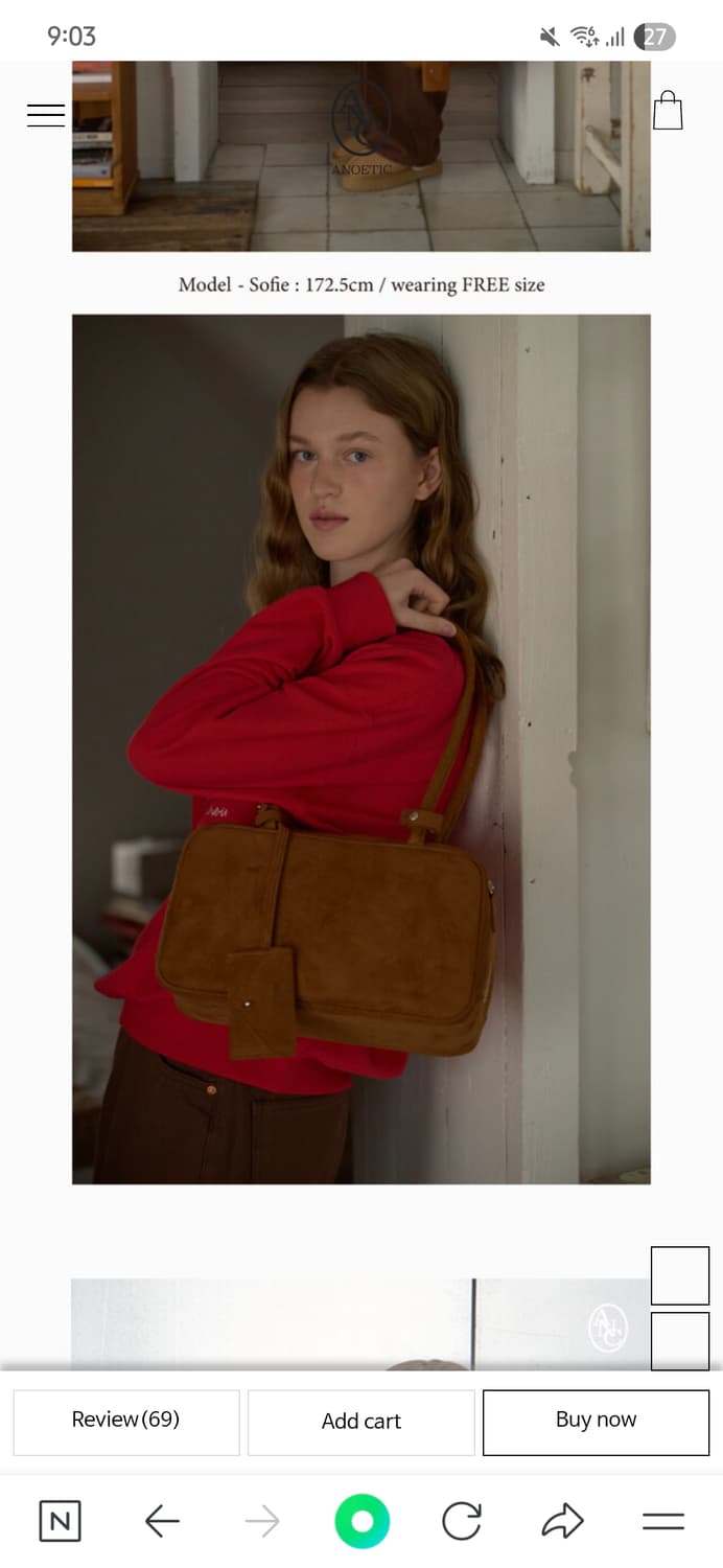 ANOETIC 아노에틱 스웨이드 토트백/숄더백/with 카드케이스 카라멜 상품이미지2